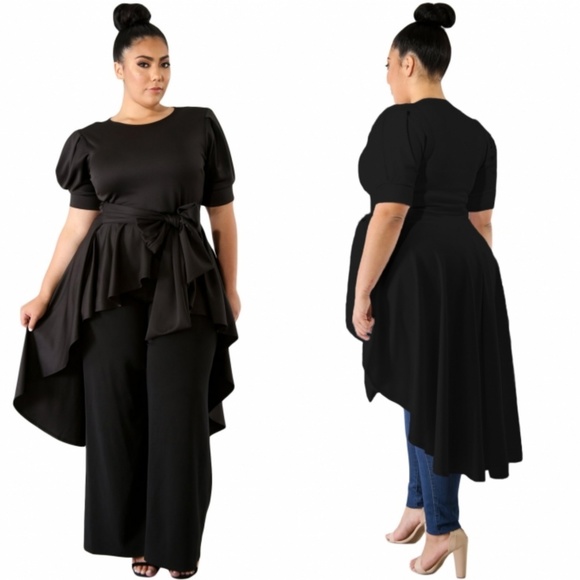 Plus Size Black High Low Duster Top - Picture 2 of 2